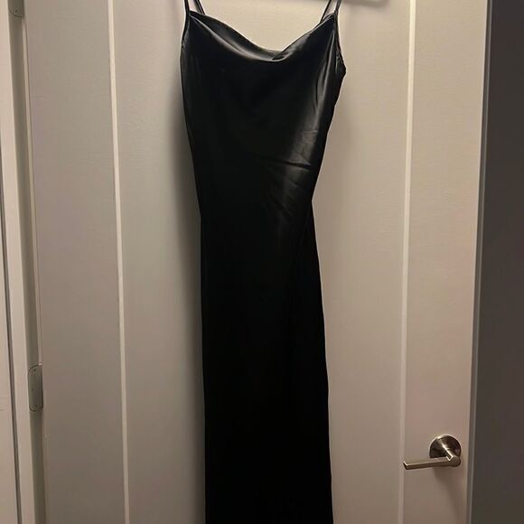Satin Cowl Slip Midi Dress - Bebe Black Dress - Beautiful NEW - Size XS - NWT - Picture 3 of 5